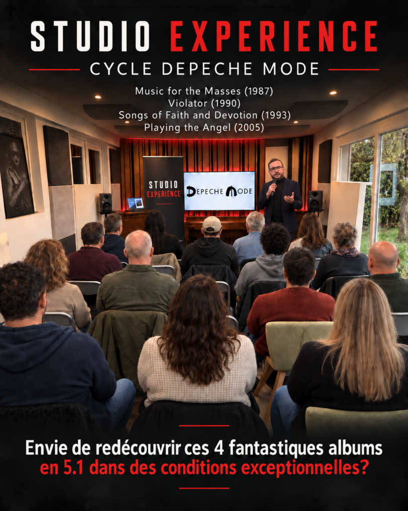 Affiche du cycle Studio Experience consacré à Depeche Mode, avec les quatre albums du cycle.